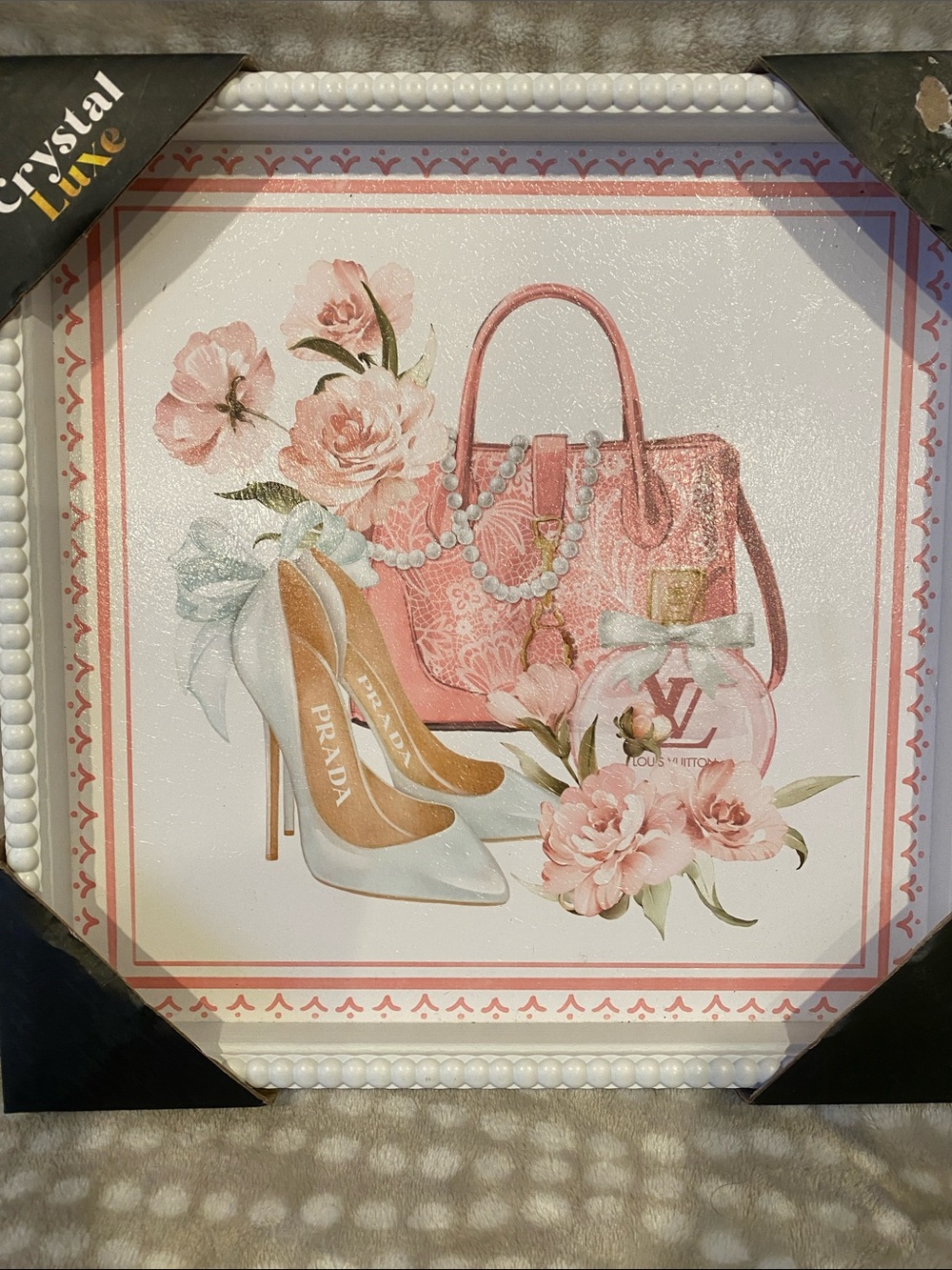 Crystal Luxe Pink Designer Wall Art 12”x12”